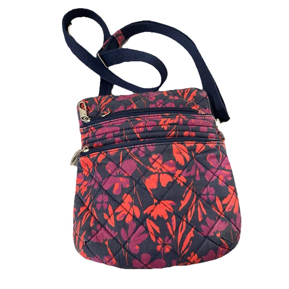 Travelon Women's Anti-Theft  Slim Crossbody Bag & Wallet Navy Pink Floral Print